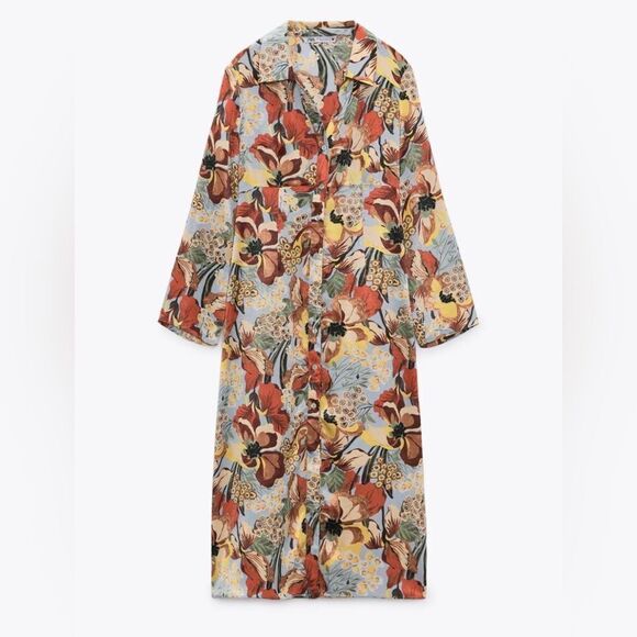 ZARA TROPICAL PRINT SATIN EFFECT DRESS - Picture 6 of 8